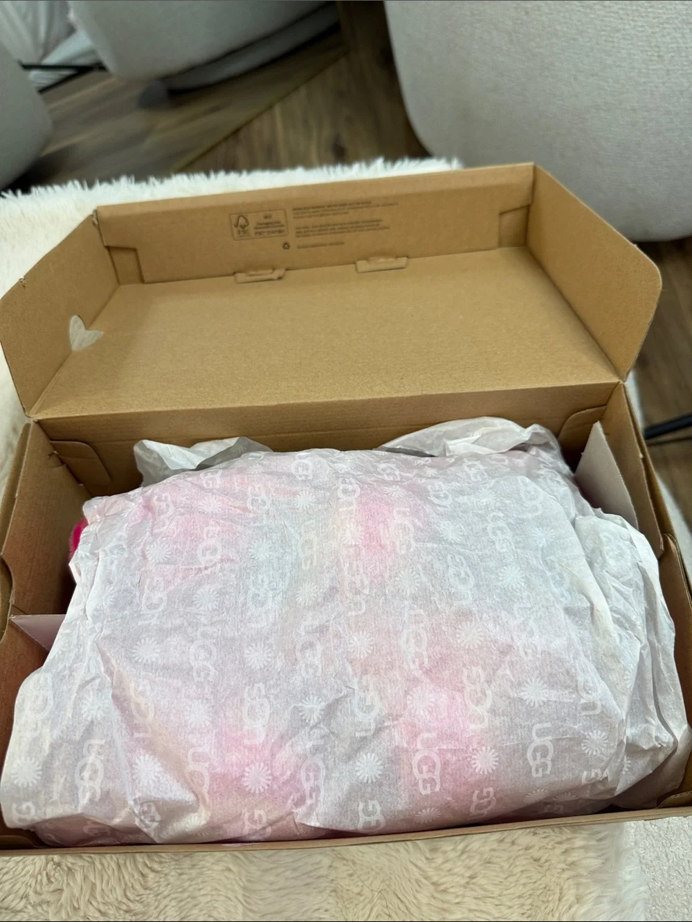 UGG Kids Hot Pink and Cream Zebra Faux-Fur Slide Sandals